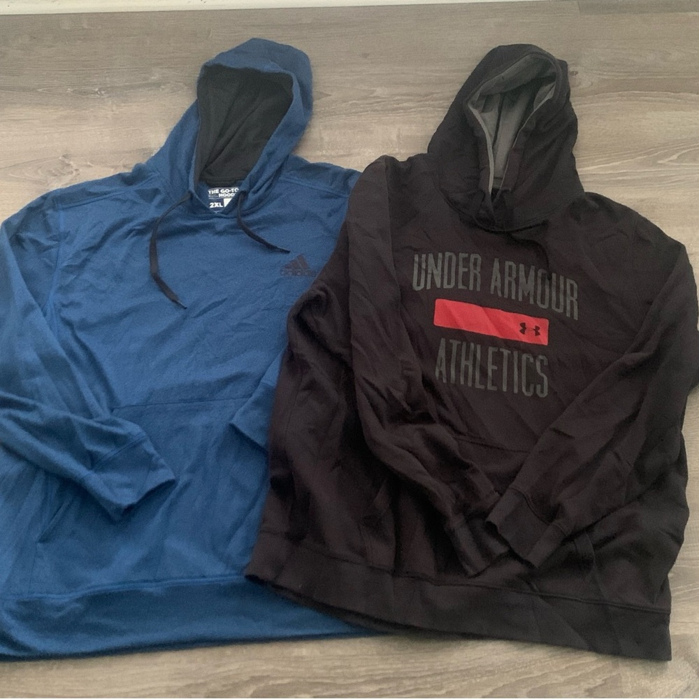 Adidas Men's Blue and Under Armour Black Hoodies